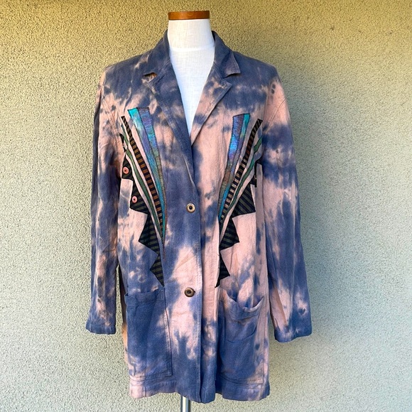 Vintage handmade oversized jacket bleach-dyed - Picture 1 of 7